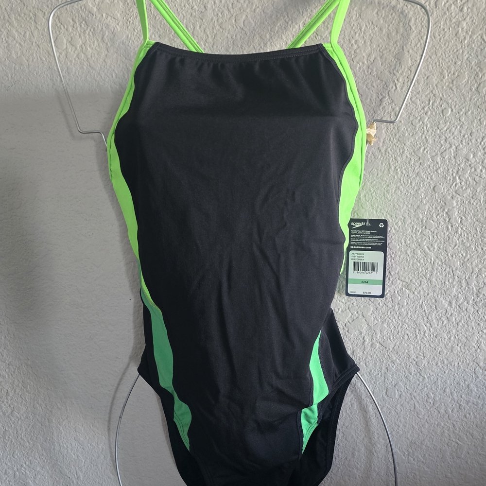 Speedo Black and Neon Green Swimwear
